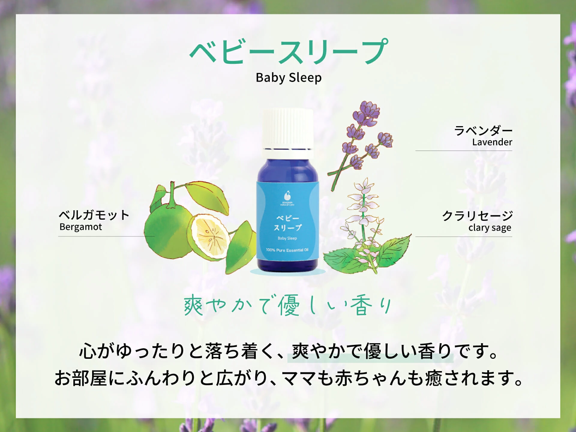 ベビースリープ 3つの精油 - ベルガモット、ラベンダー、クラリセージ