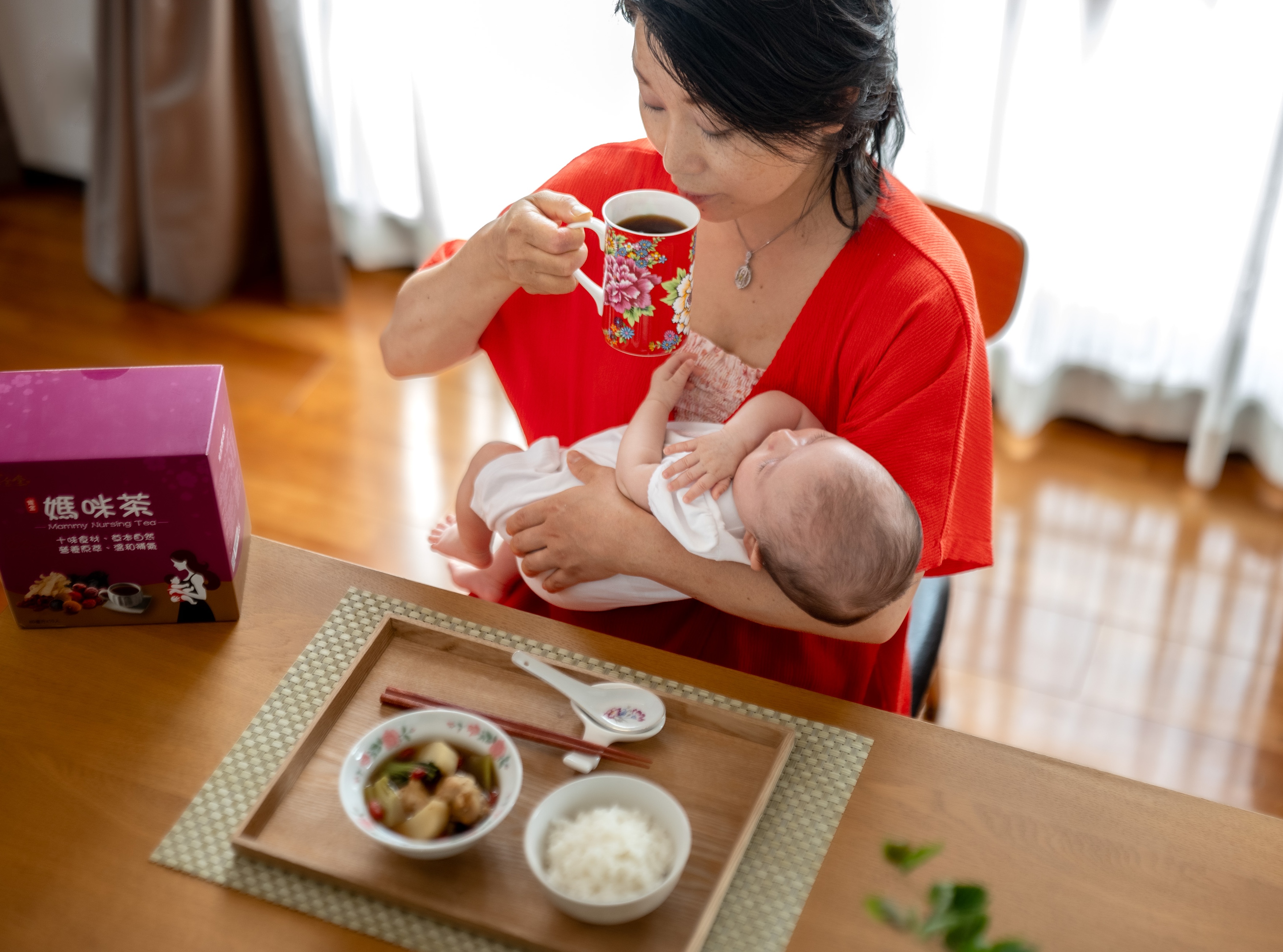 Mother drinking NurtureMom Tea