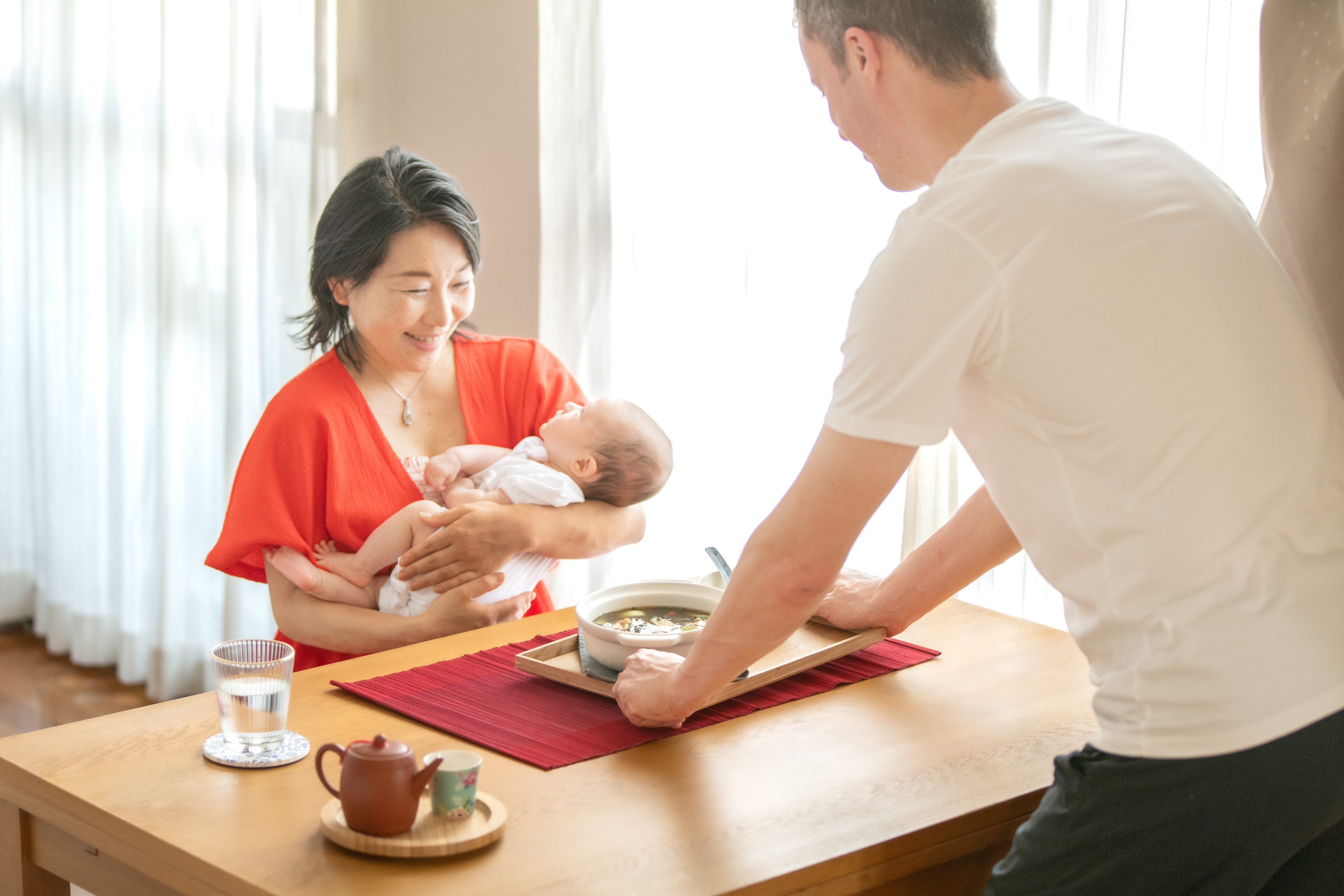 Family enjoying medicinal soup